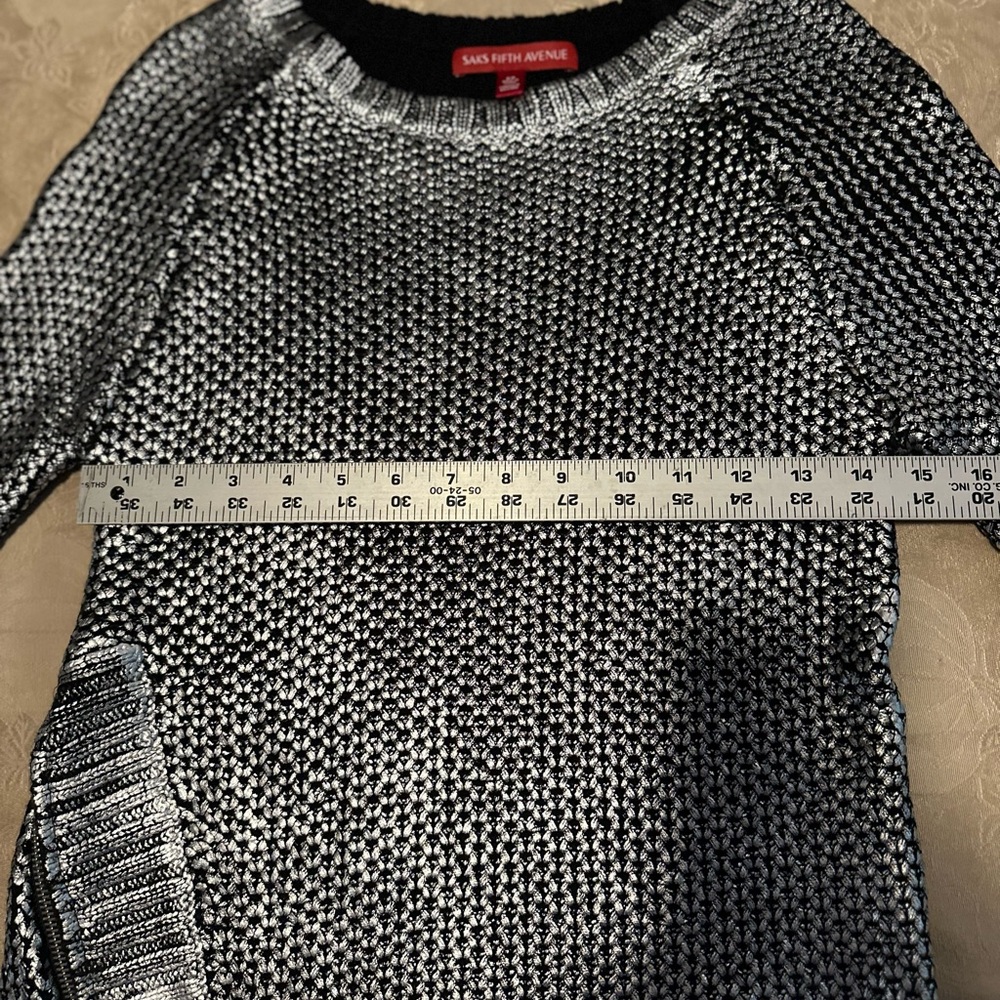 SAKS FIFTH AVENUE Sweater. Soft inside, metallic silver exterior & black. Size s - Picture 5 of 12
